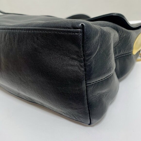 Jay Herbert by SHARIF Black Leather w/ Gold Tone Crossbody Strap Fold Over Snap - Picture 9 of 13